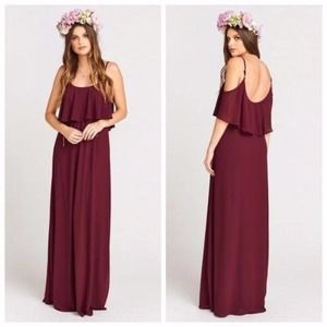 Show Me Your Mumu Caitlin Ruffle Maxi Dress Merlot Wine Color Size M